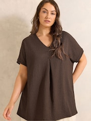 Evans Brown Grown On Sleeve Pleated Swing Top - Image 1 of 6