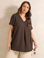 Evans Brown Grown On Sleeve Pleated Swing Top - Image 2 of 6