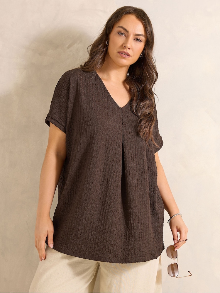 Evans Brown Grown On Sleeve Pleated Swing Top - Image 2 of 6