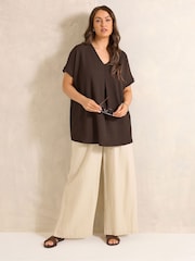 Evans Brown Grown On Sleeve Pleated Swing Top - Image 4 of 6