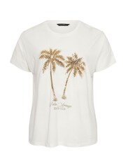 Evans White Sequin Embellished Palm Trees Graphic T-Shirt - Image 5 of 5