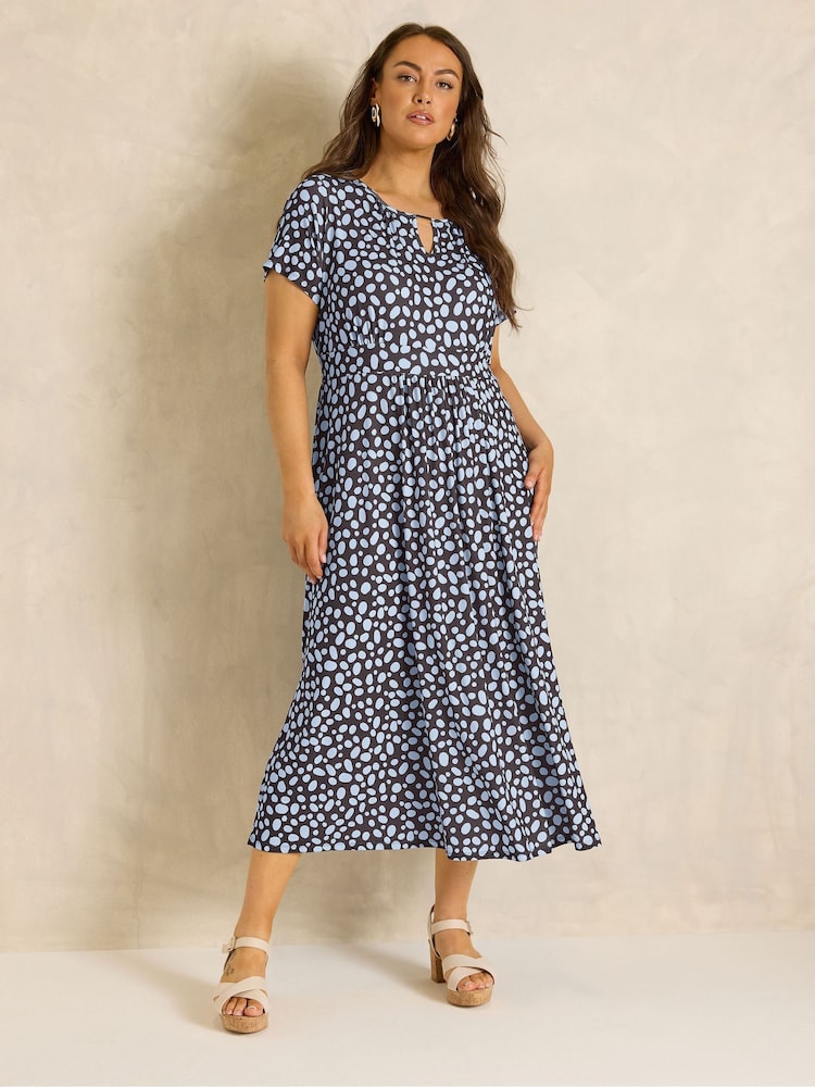 Evans Blue Bar Detail Dress - Image 1 of 5 Evans Blue Bar Detail Dress - Image 1 of 5