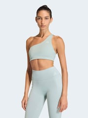 adidas Green Optime Workout Rib One Shoulder Light Support Bra - Image 1 of 8