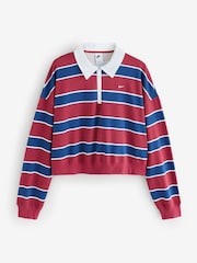 Nike Crimson Red Stripe Long Sleeve Polo Top - Image 6 of 6