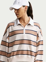 Nike Pale Ivory Stripe Long Sleeve Polo Top - Image 1 of 5