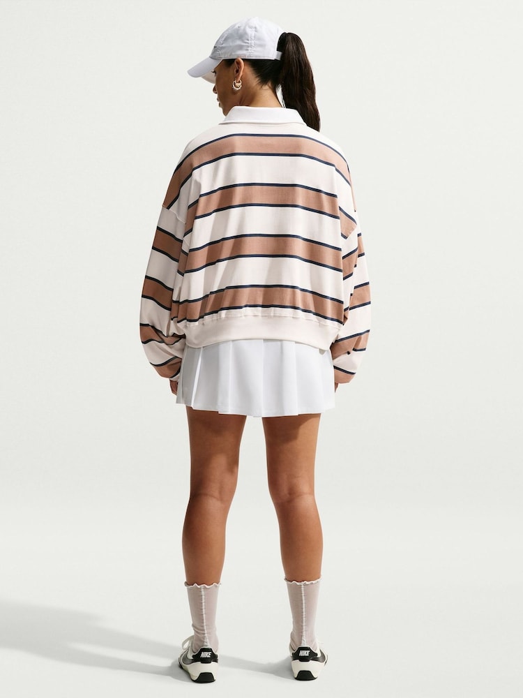 Nike Pale Ivory Stripe Long Sleeve Polo Top - Image 2 of 5