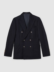 Reiss Navy Osteria Wool Herringbone Double-Breasted Blazer Tailored-Fit - Image 2 of 9