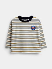JoJo Maman Bébé Natural Varsity Badge Striped Top - Image 1 of 4