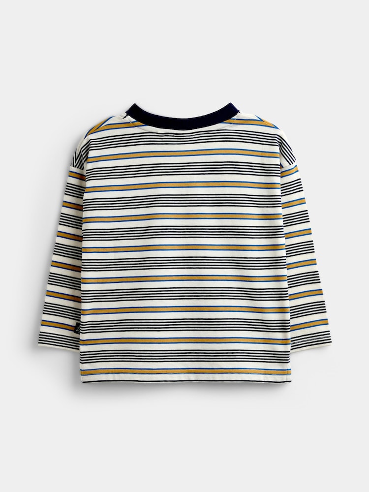JoJo Maman Bébé Natural Varsity Badge Striped Top - Image 2 of 4 JoJo Maman Bébé Natural Varsity Badge Striped Top - Image 2 of 4