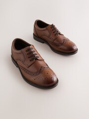 棕褐色 - Leather Elastic Lace Brogue Shoes - 图片1 / 5