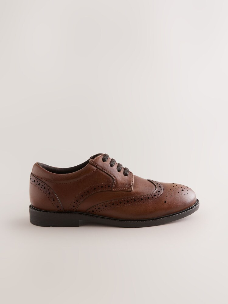 棕褐色 - Leather Elastic Lace Brogue Shoes - 图片2 / 5
