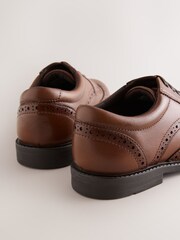 棕褐色 - Leather Elastic Lace Brogue Shoes - 图片3 / 5
