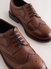 棕褐色 - Leather Elastic Lace Brogue Shoes - 图片4 / 5