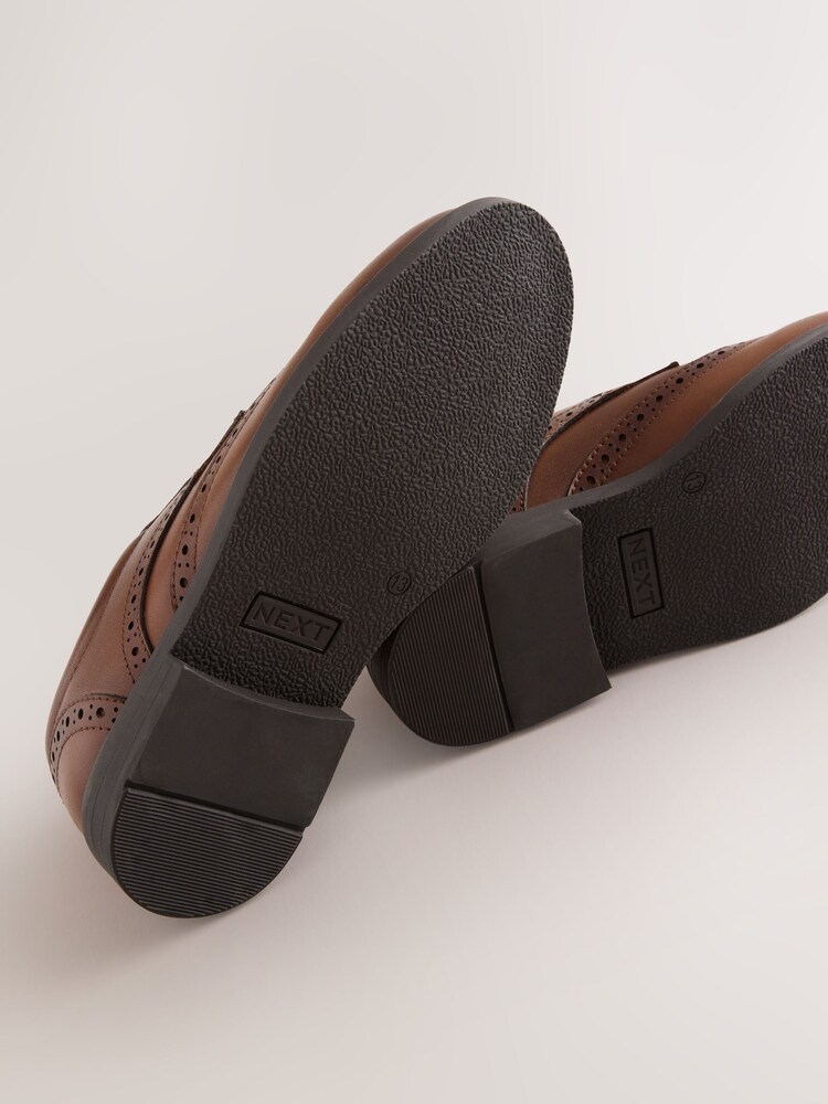 棕褐色 - Leather Elastic Lace Brogue Shoes - 图片5 / 5