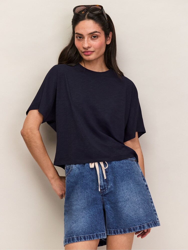 Ro&Zo Blue Slub Jersey Cropped T-Shirt - Image 1 of 4