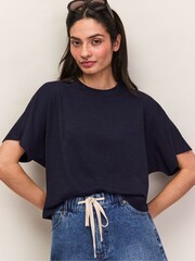 Ro&Zo Blue Slub Jersey Cropped T-Shirt - Image 3 of 4