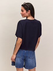 Ro&Zo Blue Slub Jersey Cropped T-Shirt - Image 4 of 4