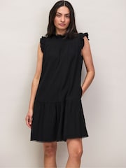 Ro&Zo Black Petite Cheesecloth Frill Neck Mini Dress - Image 1 of 6