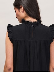 Ro&Zo Black Petite Cheesecloth Frill Neck Mini Dress - Image 2 of 6