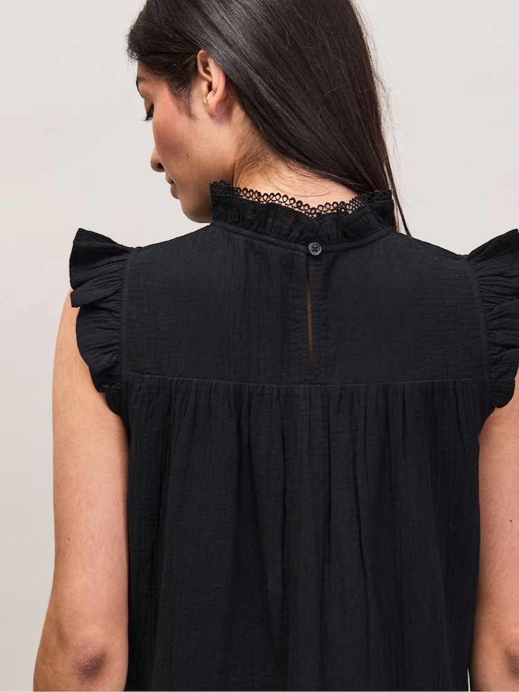 Ro&Zo Black Petite Cheesecloth Frill Neck Mini Dress - Image 2 of 6 Ro&Zo Black Petite Cheesecloth Frill Neck Mini Dress - Image 2 of 6