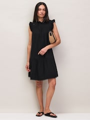Ro&Zo Black Petite Cheesecloth Frill Neck Mini Dress - Image 3 of 6