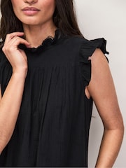 Ro&Zo Black Petite Cheesecloth Frill Neck Mini Dress - Image 4 of 6