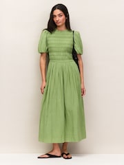 Ro&Zo Light Green Petite Cotton Shirred Bodice Dress - Image 1 of 5
