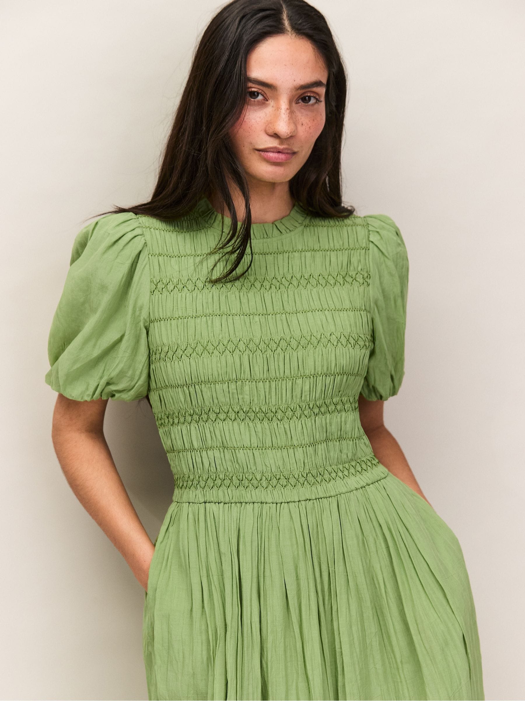 Buy Ro&Zo Light Green Petite Cotton Shirred Bodice Dress from Next USA