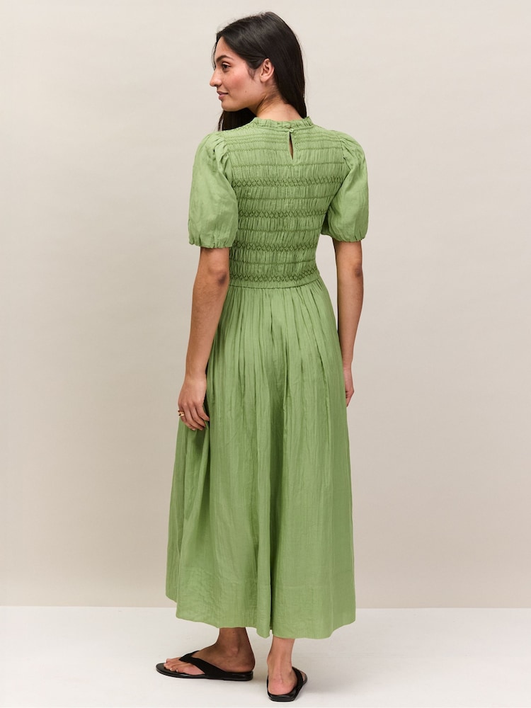 light green cotton dress Light Green Cotton Muslin Checkered Maxi Kimono Dress 52" / Regular (5'2"