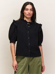 Ro&Zo Black Cheesecloth Frill Short Sleeve Shirt - Image 4 of 5