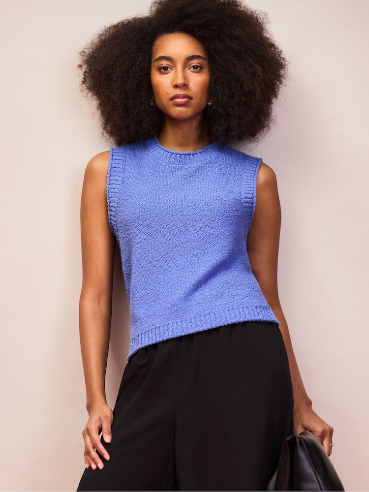Ro&Zo Blue Textured Knit Tank Top - Image 1 of 5