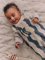 Green/Blue Wavy Stripe Baby Twill Dungarees and Bodysuit Set (0mths-2yrs) - Image 2 of 5