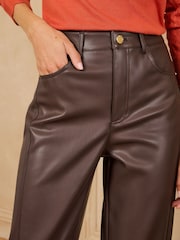 Čokoladno braon - Love & Roses PU Balon kroj Pantalone - Slika 2 od 4