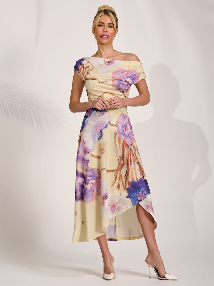 أصفر - Jolie Moi Draped Asymmetric Jersey Midi Dress - Image 1 of 6 أصفر - Jolie Moi Draped Asymmetric Jersey Midi Dress - Image 1 of 6