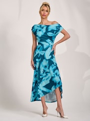 أزرق - Jolie Moi Draped Asymmetric Jersey Midi Dress - Image 2 of 6