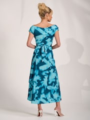 أزرق - Jolie Moi Draped Asymmetric Jersey Midi Dress - Image 3 of 6