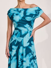أزرق - Jolie Moi Draped Asymmetric Jersey Midi Dress - Image 4 of 6