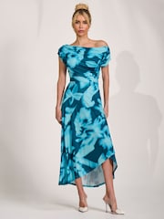 أزرق - Jolie Moi Draped Asymmetric Jersey Midi Dress - Image 5 of 6