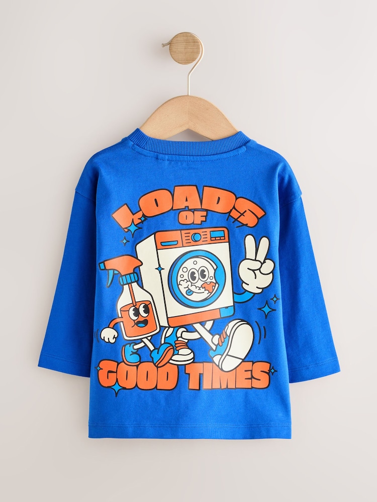 ブルー - 長袖 グラフィック Tシャツ（3ヶ月～7 歳） - 画像 2 / 4