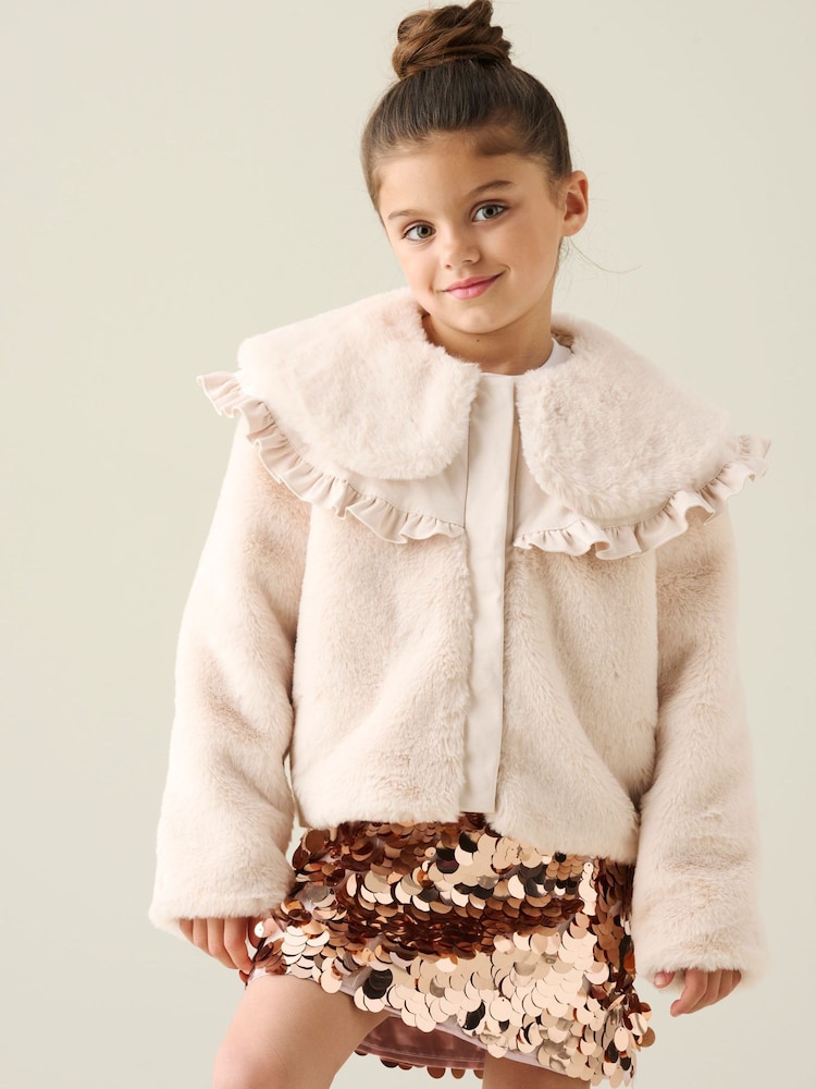 Angel & Rocket White Alessia Faux Fur Cape Collar Jacket - Image 1 of 4 Angel & Rocket White Alessia Faux Fur Cape Collar Jacket - Image 1 of 4