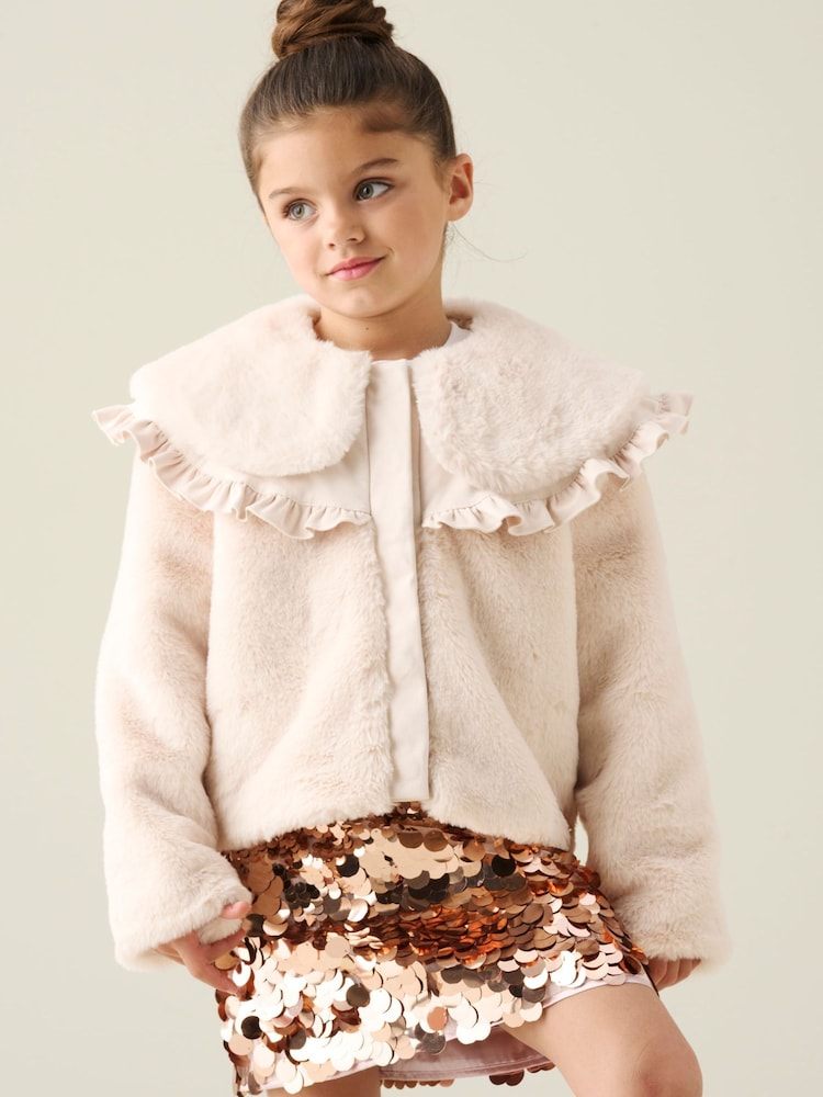 Angel & Rocket White Alessia Faux Fur Cape Collar Jacket - Image 2 of 4 Angel & Rocket White Alessia Faux Fur Cape Collar Jacket - Image 2 of 4
