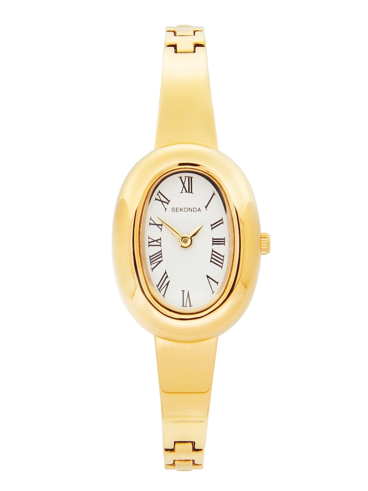 Sekonda Gold Bellamy 23mm Oval Analogue Watch Semi-Bangle - Image 1 of 5