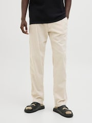 JACK & JONES Cream Relaxed Fit Linen Mix Trousers - Image 1 of 7