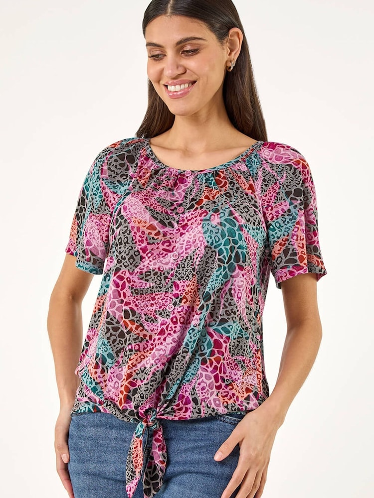 Roman Purple Tie Front Button Top - Image 1 of 5