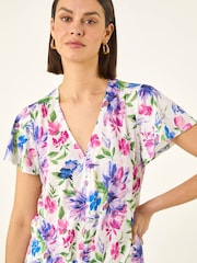 Roman Blue Floral Print Tie Front Top - Image 4 of 5