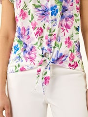 Roman Blue Floral Print Tie Front Top - Image 5 of 5