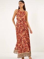 Roman Red Pleated Halter Maxi Dress - Image 1 of 5