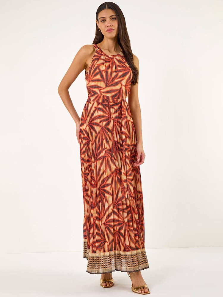 Roman Red Pleated Halter Maxi Dress - Image 2 of 5