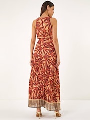 Roman Red Pleated Halter Maxi Dress - Image 3 of 5
