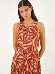 Roman Red Pleated Halter Maxi Dress - Image 4 of 5
